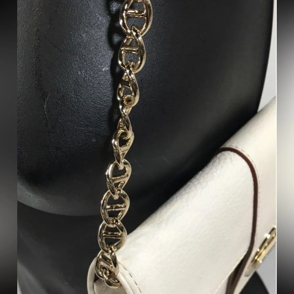 Women’s Kate Spade Turnlock Chic White Leather with Gold Chain Crossbody Bag